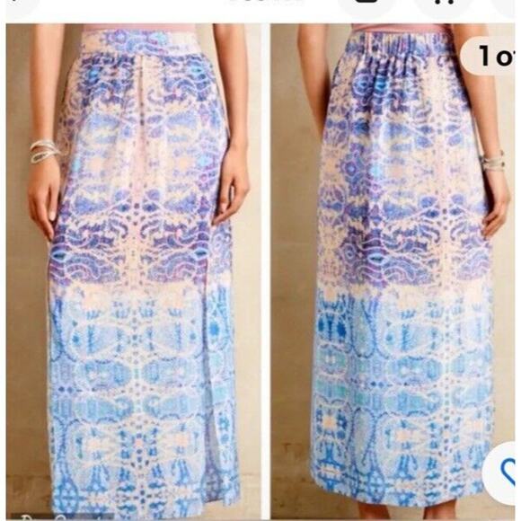 Anthropologie Maeve Women's XS Maxi Skirt 100% Silk Waimea Batik Paisley Lined - Picture 1 of 10